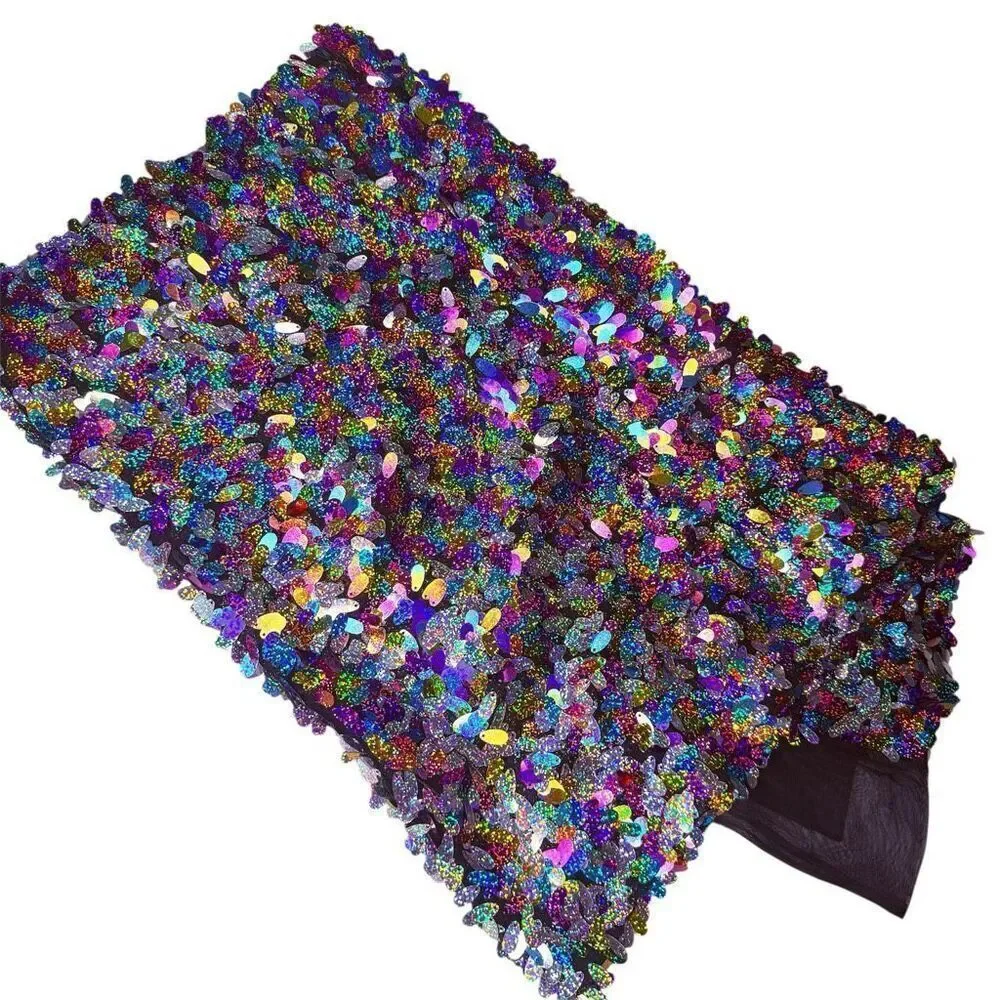 Holographic Teardrop Sequin Fabric Panel 54” x 40” Black Mesh Backdrop